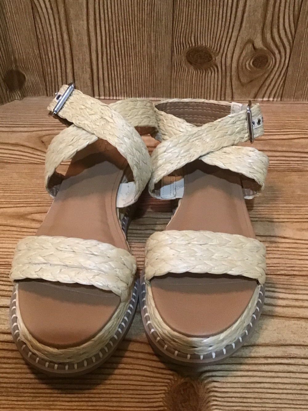 Universal Threads Braided Platform Sandals in Natural Cream